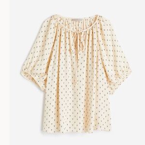 Nwt H&M Oversized Tie-Top Blouse Cream /Patterned  Sz XL